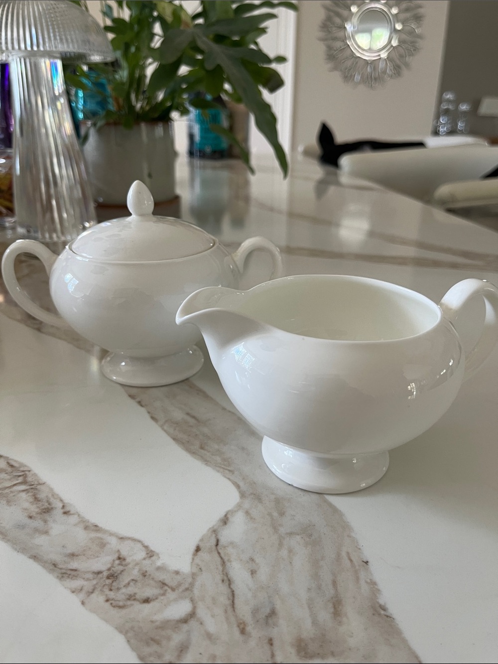 Wedgewood Leigh Shape White Fine Bone China Creamer and Covered Sugar Set